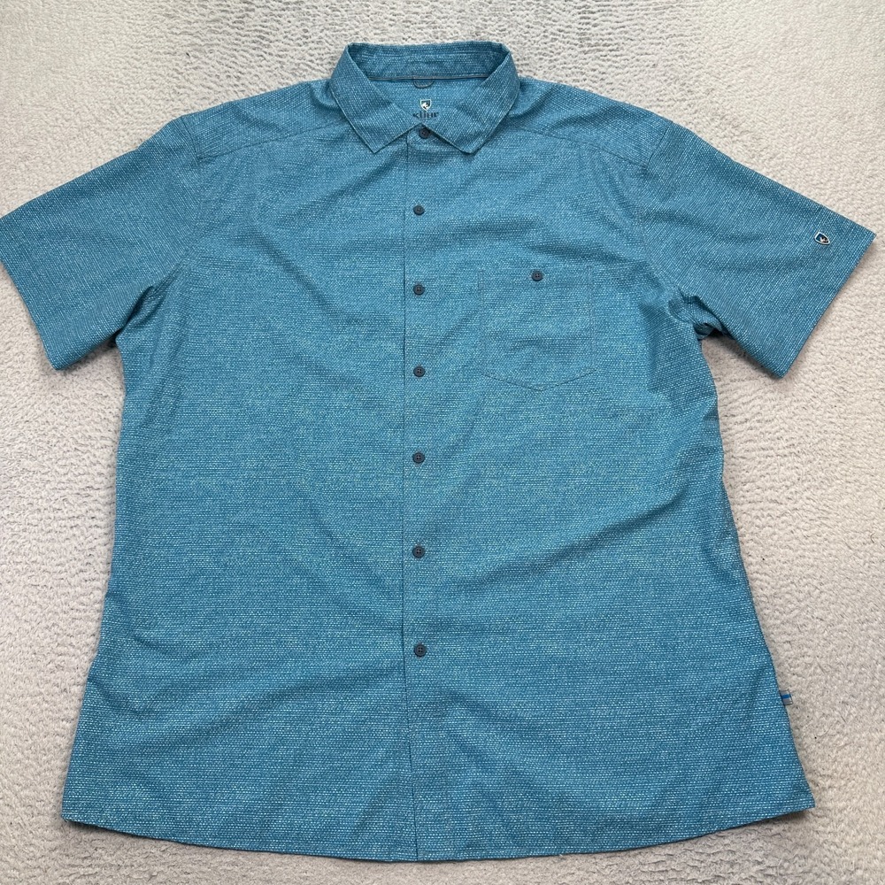 Kuhl Shirt Mens Large Blue Short Sleeve Button Up Performance Outdoor 7428